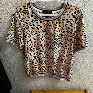 Stylish AZI New York Multicolor Leopard Print Short Sleeve Top